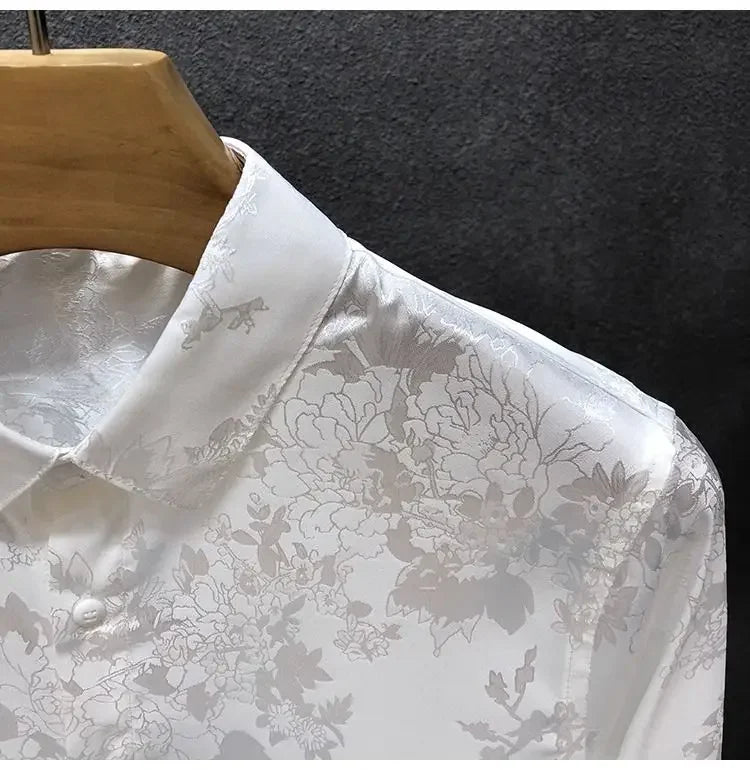 Men's High-end Shirt Spring and Autumn Summer Long-sleeved Handsome Dark Pattern Shirt Slim and Trendy Brand Versatile Top