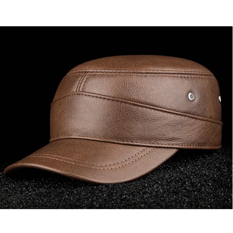 2025 New Men Spring/Winter Real Leather Black/Brown Flat Baseball Caps Male 54-62 cm Customized Size Outdoor Snapback Golf Hat