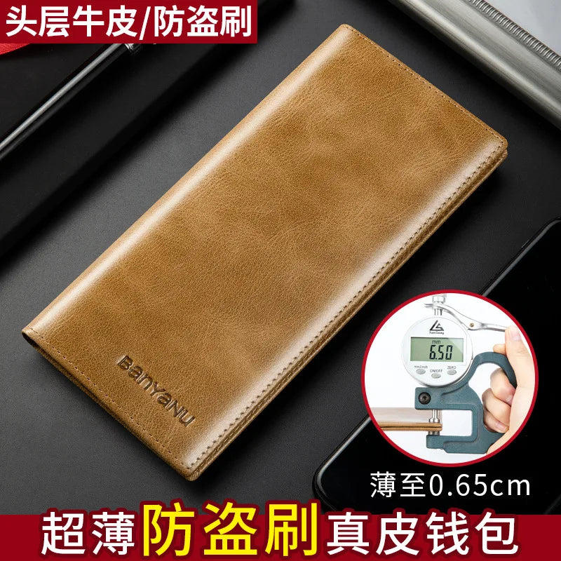 Banyanu Leather Factory Wallet Men's Long Leather Ultra Thin Anti theft Brushed Leather Wallet with Zipper Leather Wallet
