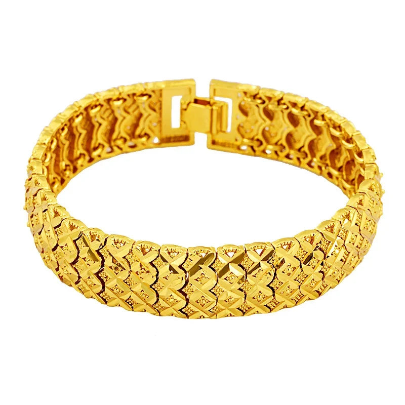 Pure 14k Gold Color Men's Watch Bracelet Gentleman Bracelets for Men Women Bangle Hand Chain Wedding Engagement Fine Jewelry