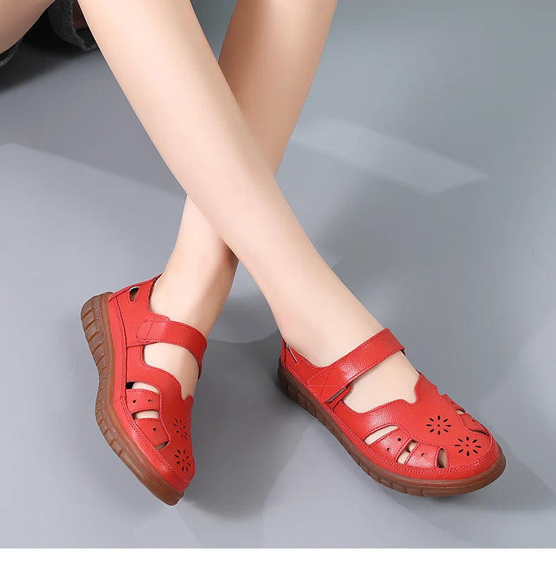 Sandals Summer Breathable Leather Slippers Women Fashion Non-Slip Casual Roman Shoes Ladies Sandals on Sale Off White Shose