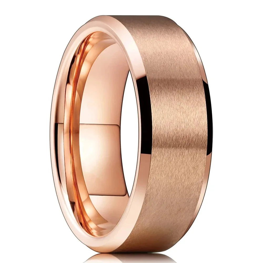 Simple 8mm Silver Color Stainless Steel Rings For Men Women Matte Finish Beveled Edge Men Wedding Rings Party Jewelry Gifts