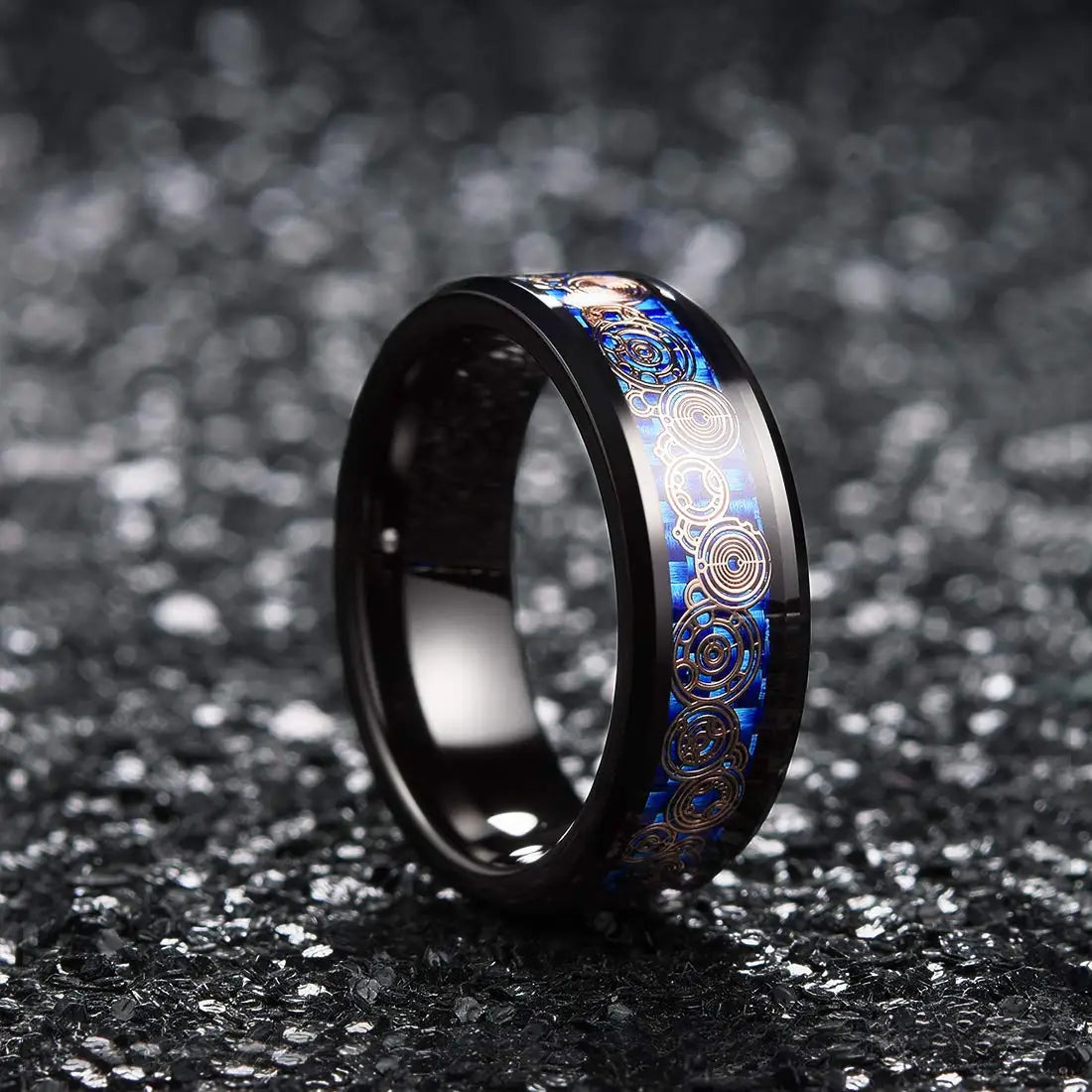 Fashion Men’s Silver Color Black Stainless Steel Ring Groove Multi-Faceted Ring For Men Women Engagement Ring Anniversary Gifts