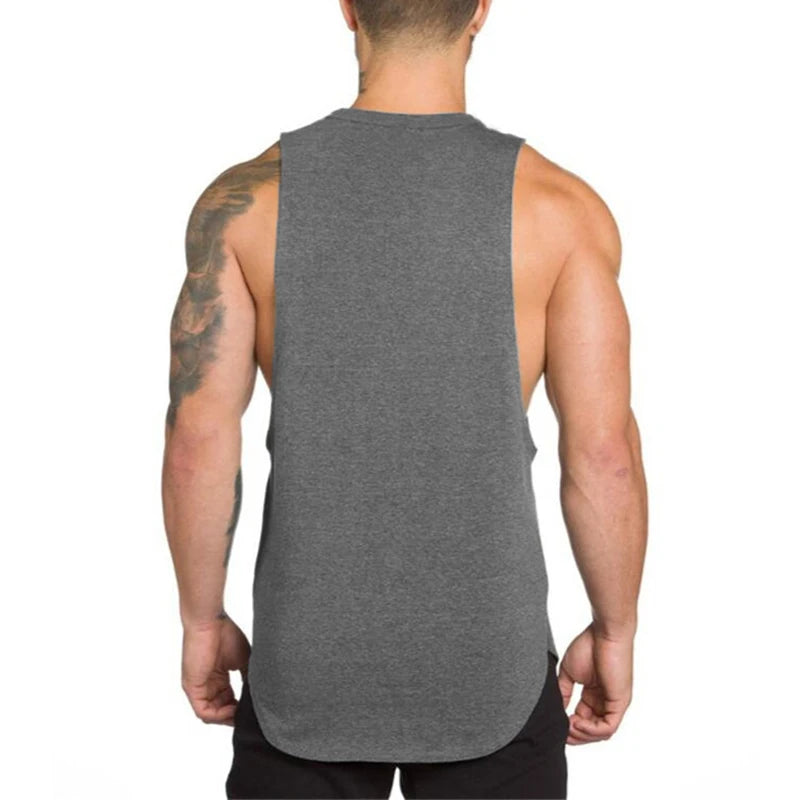 Mens Workout Muscle Sleeveless T-Shirts Gym Bodybuilding Fitness Sport Tank Tops Summer Breathable Cotton Loose Elastic Singlets