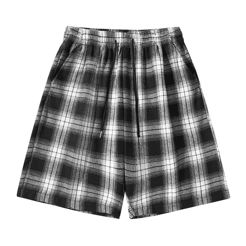 2025 Men's Shorts Checkered Printed Home Casual Pants Breathable Summer Street Wear Combination with Flat Corner Design