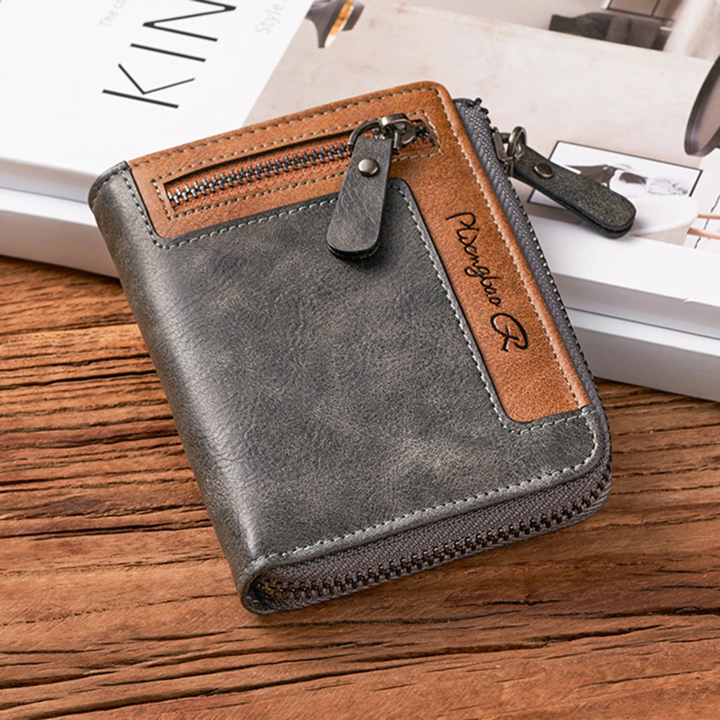 Trendy Wallet Men's PU Leather Male Short Zipper Simple Card Holder Soft Leather Money Clip Retro Coin Purse Gifts for Students