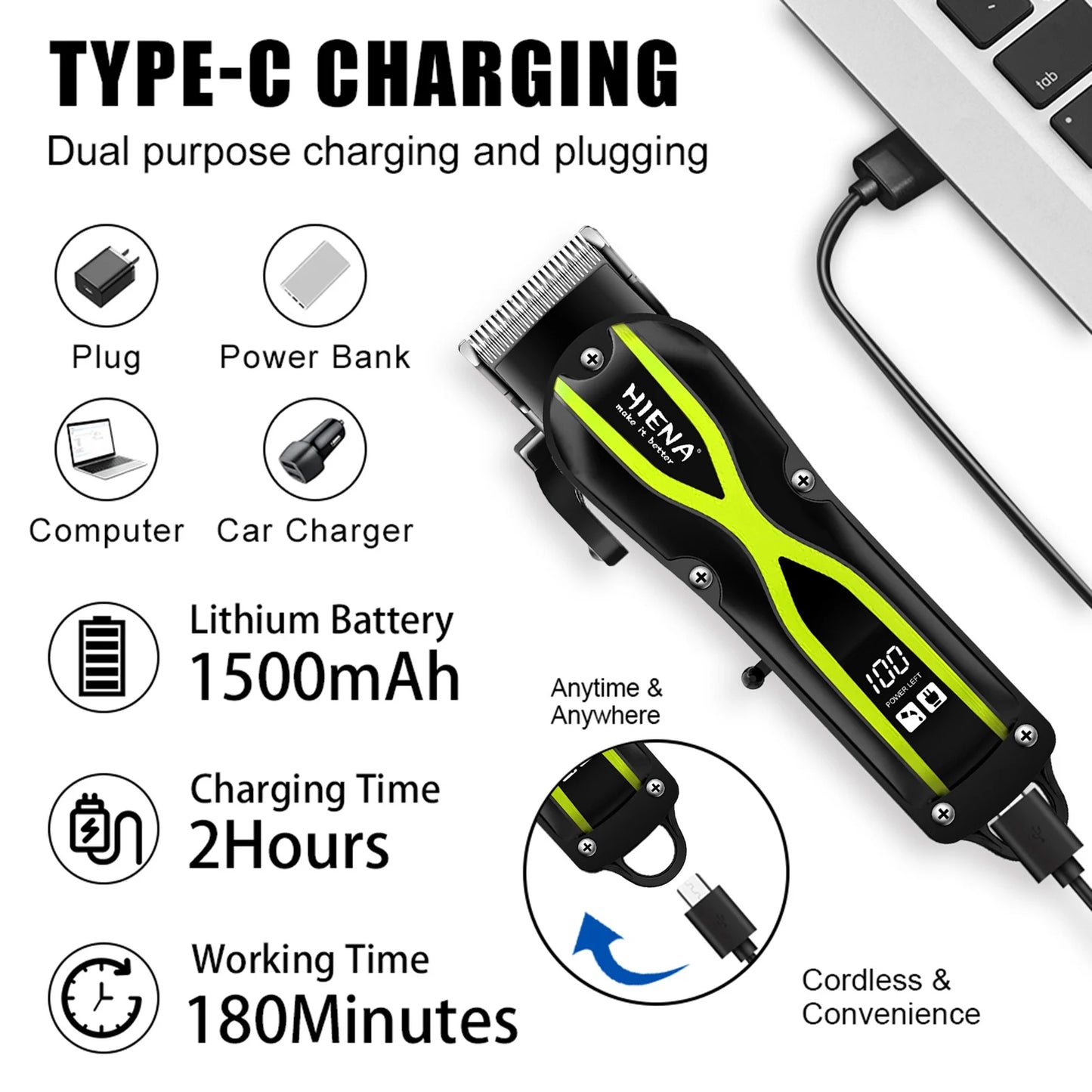 HIENA Hair Clippers for men Rechargeable Cordless Hair Trimmer Head Shavers haircut Professional barber hair cutting machine