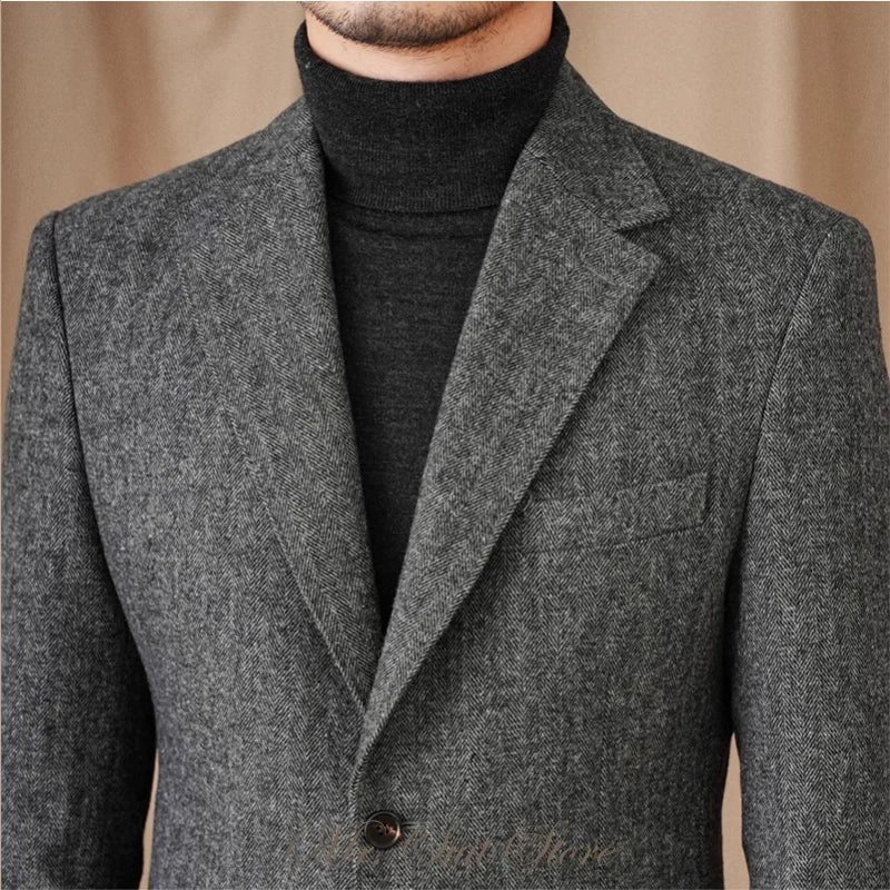 Classic Italian Men's Suit Jacket, Single Breasted, Autumn Winter Retro Warm Suit Men Herringbone Business Casual Men's Clothing