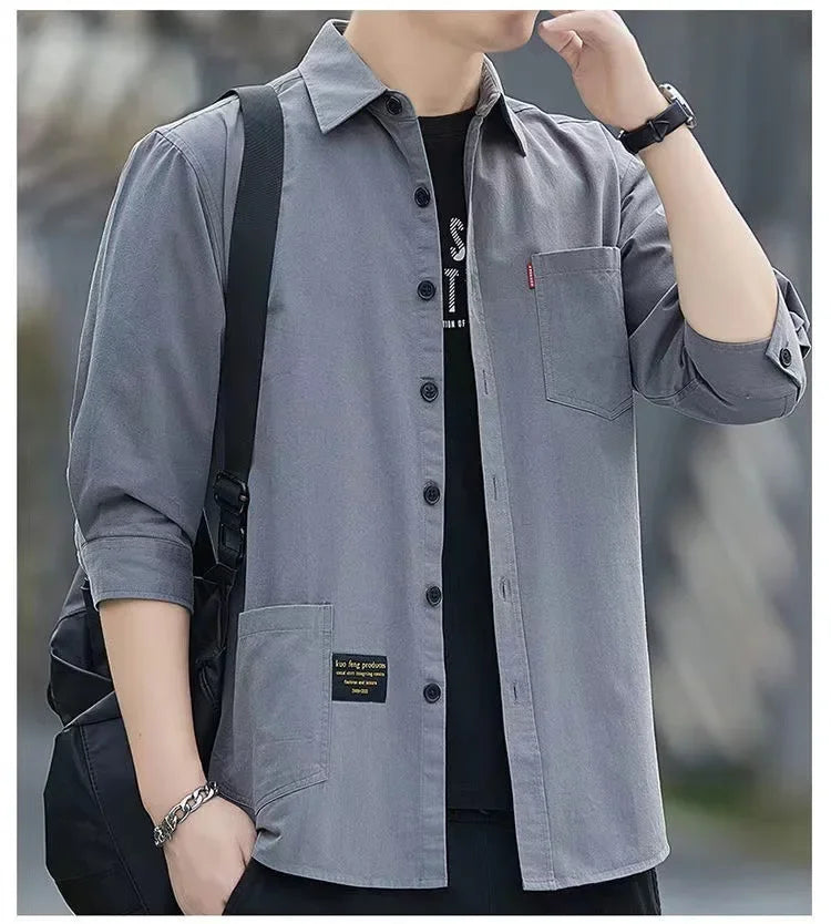 Men shirts Summer Men's clothing Short-Sleeved shirts & blouses Daily Solid Color Stand-Up Collar Casual Beach Style Male Shirt