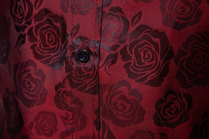 Shirt Men Fashion Gentleman Business Casual Slim Fit British Style Solid Color Button Rose Print Button Shirt Dress Shirt