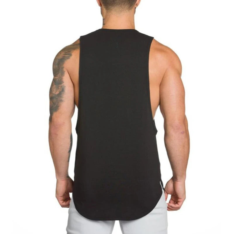 Mens Workout Muscle Sleeveless T-Shirts Gym Bodybuilding Fitness Sport Tank Tops Summer Breathable Cotton Loose Elastic Singlets