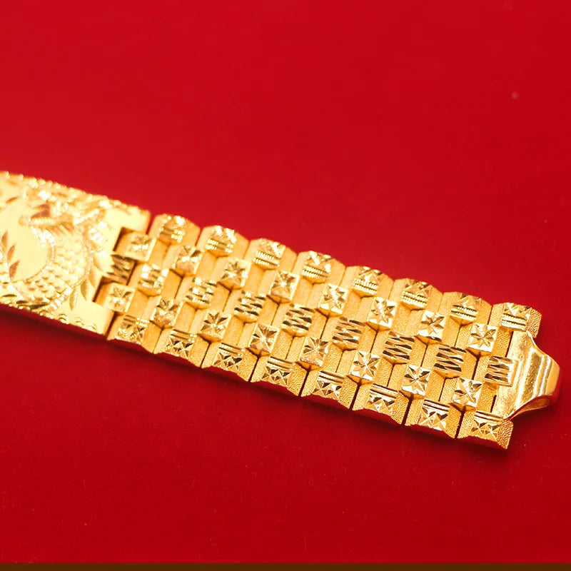 Exquisite Dragon Vein Car Flower Bangle Chain 14k Gold Color Watch Chain Wedding Birthday Fine Jewelry Gift for Men Father Bro