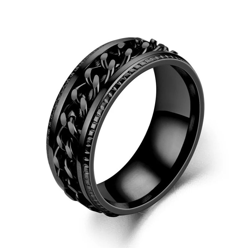 Stainless Steel Rotatable Chain Ring for Couples Jewelry Spinner Fidget Release Anxiety Ring Multifunctional Anillos De Ansiedad