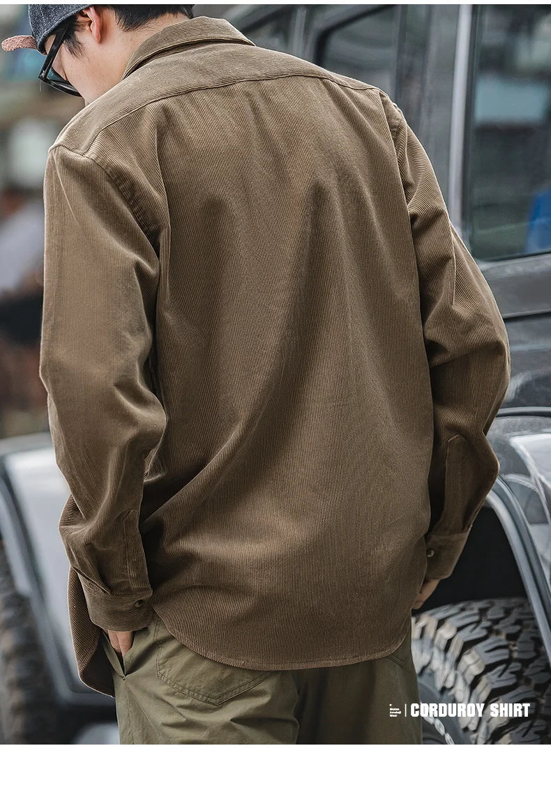 Maden Men's Shirt Casual Corduroy Long Sleeve Shirts Slim Fit Overcoat Spring Fleece Jacket Men's Clothing Retro Fashion Blouses