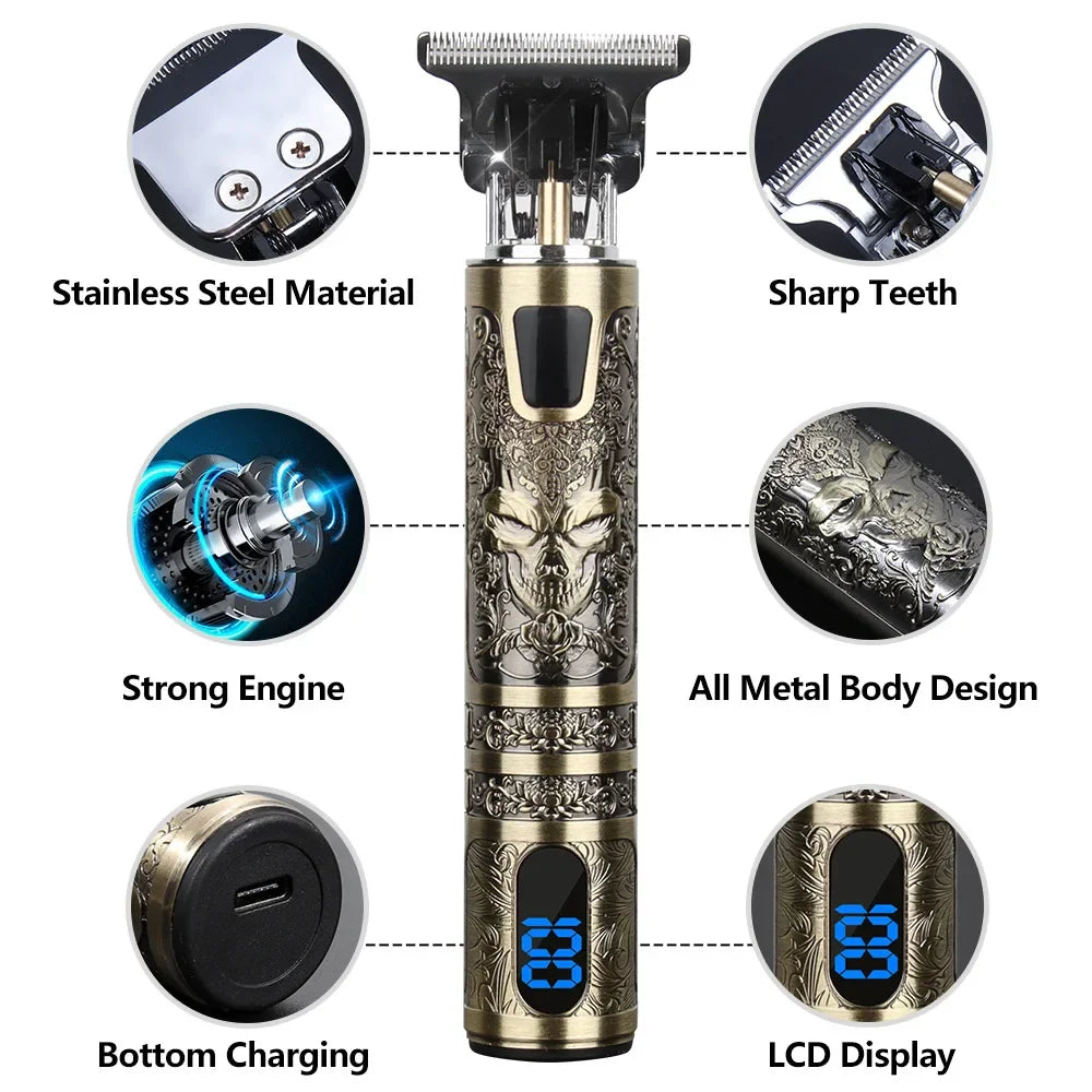 Professional Men's Electric Hair Clipper with LCD Display, USB Rechargeable for Faded Haircuts, Barber-Grade Trimmer