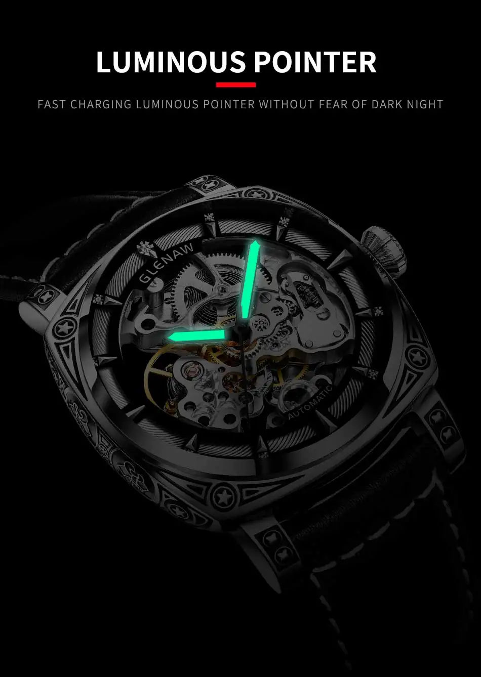 Relogios Masculino Glenaw Mens Watches Top Brand Luxury Personal Carving Watch Men's Stainless Steel Waterproof Watch Montre Hom