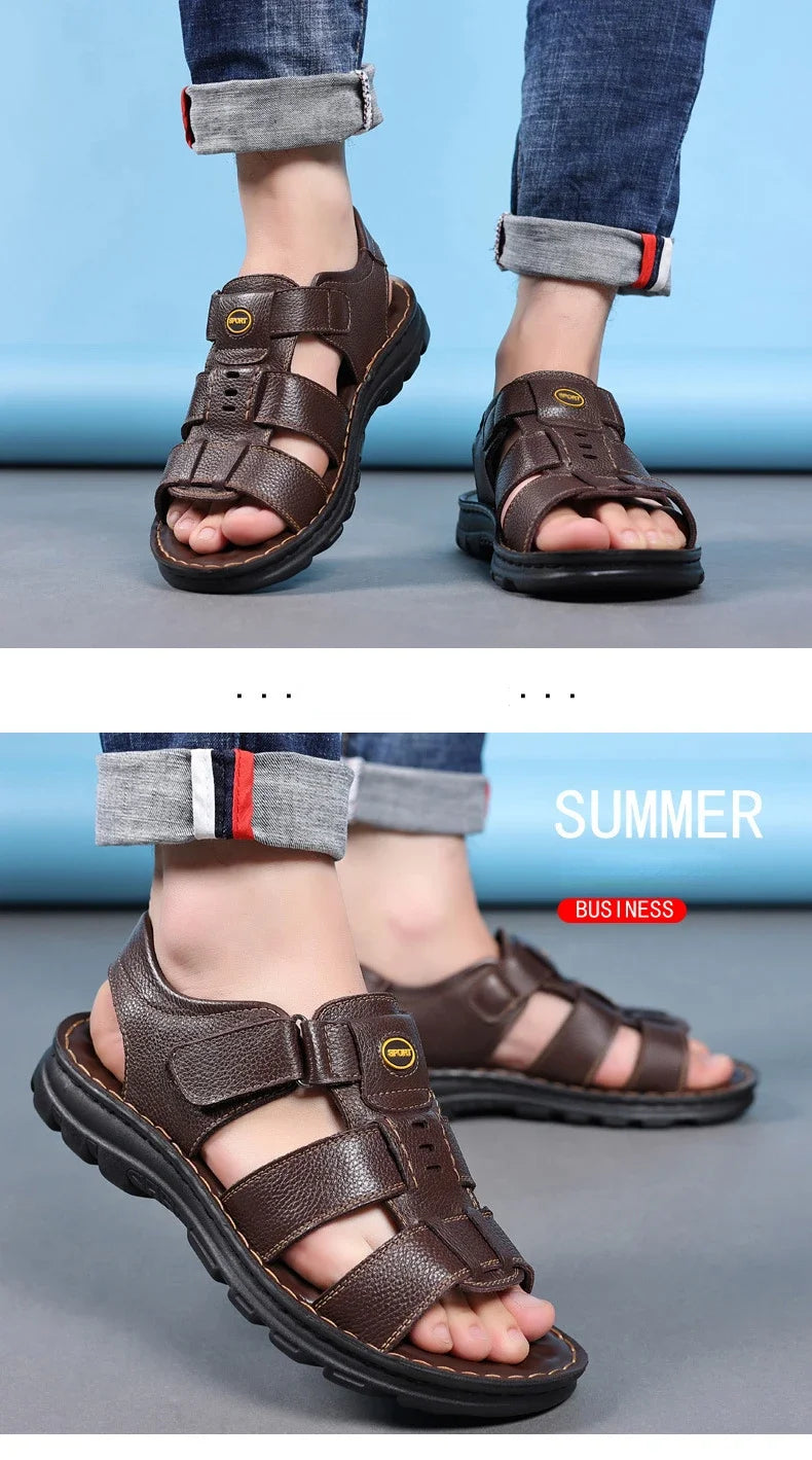 Genuine Leather Men Sandals High Quality Causal Shoes for Men Outdoor Non-slip Beach Shoes Fashion Designer Cowhide Men Slippers