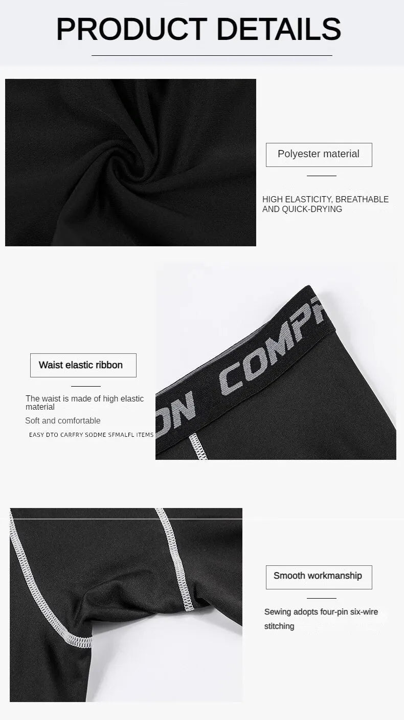 Men's Sports Leggings, Bottoming Shorts, Quick-drying Stretch Fitness, Running, Track and Field, Basketball Training, Compressio