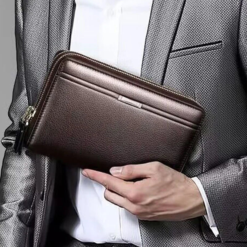 Men's wallet long money foreskin leather handbag large business handbag mobile phone card holder men's gift father son husband b