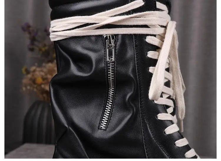 Women's Boots Leather Shoes for Man Motorcycle Boots High-tops Men's Casual Shoes Fashion Black Women's Sneakers