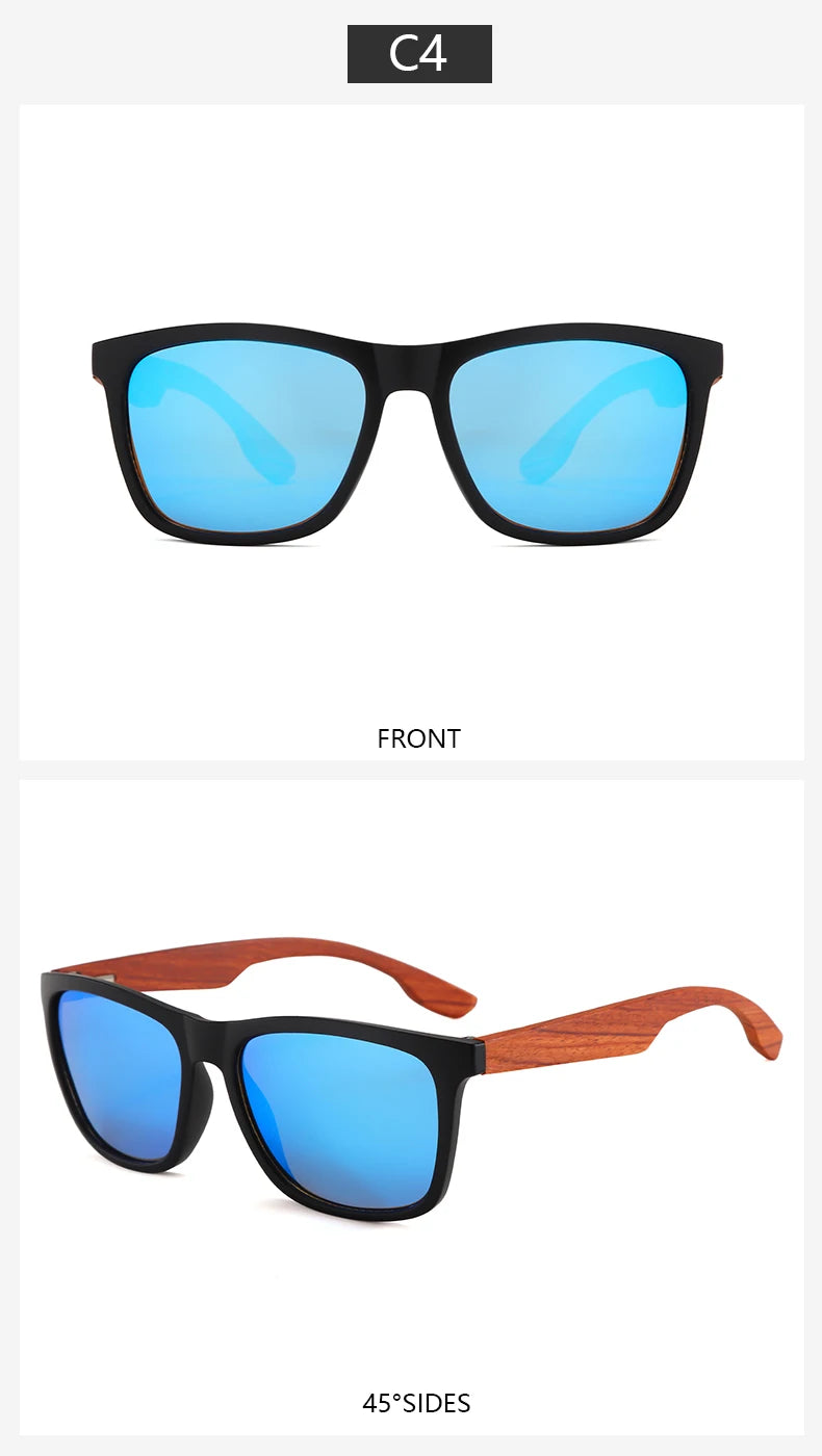 Wooden Square Sunglasses Women Men Vintage Fashion Luxury Sun Glasses Fishing Driving Eyeglas Lady Man UV400 Protective Glasses