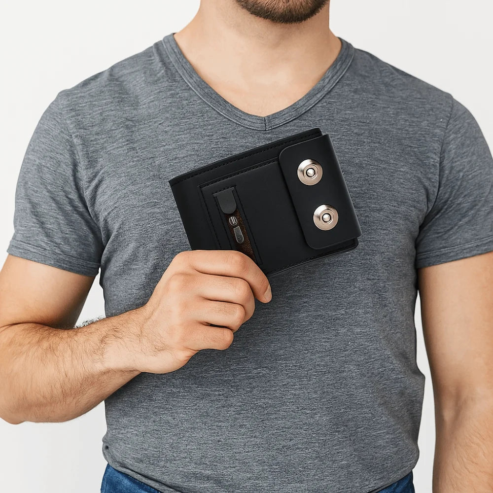 Fashion PU Leather Men's Wallet Magnetic Buckle Solid Color Short Card Bag Large Capacity Anti-Theft Business Wallet Daily Use