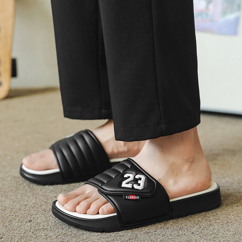 Men's fashion slippers comfortable flat home bathroom slippers soft-soled outdoor beach shoes plus size slippers men 39-47