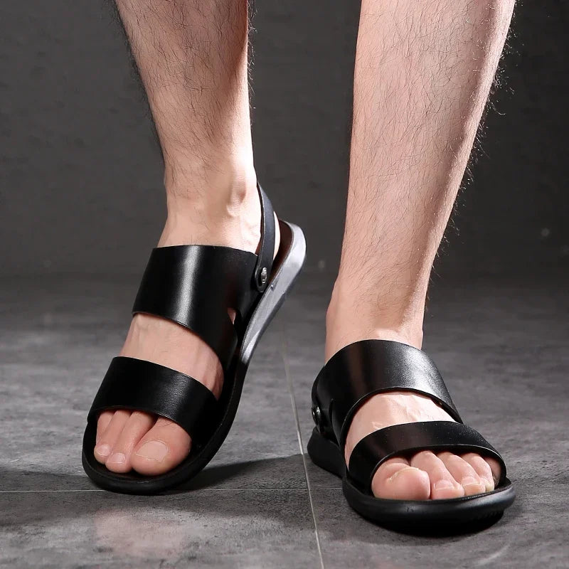 Summer Dress Men Sandals Leather New 2025 Fashion Vintage Men Shoes High Quality Soft Comfort Casual Flats Beach Male Slippers