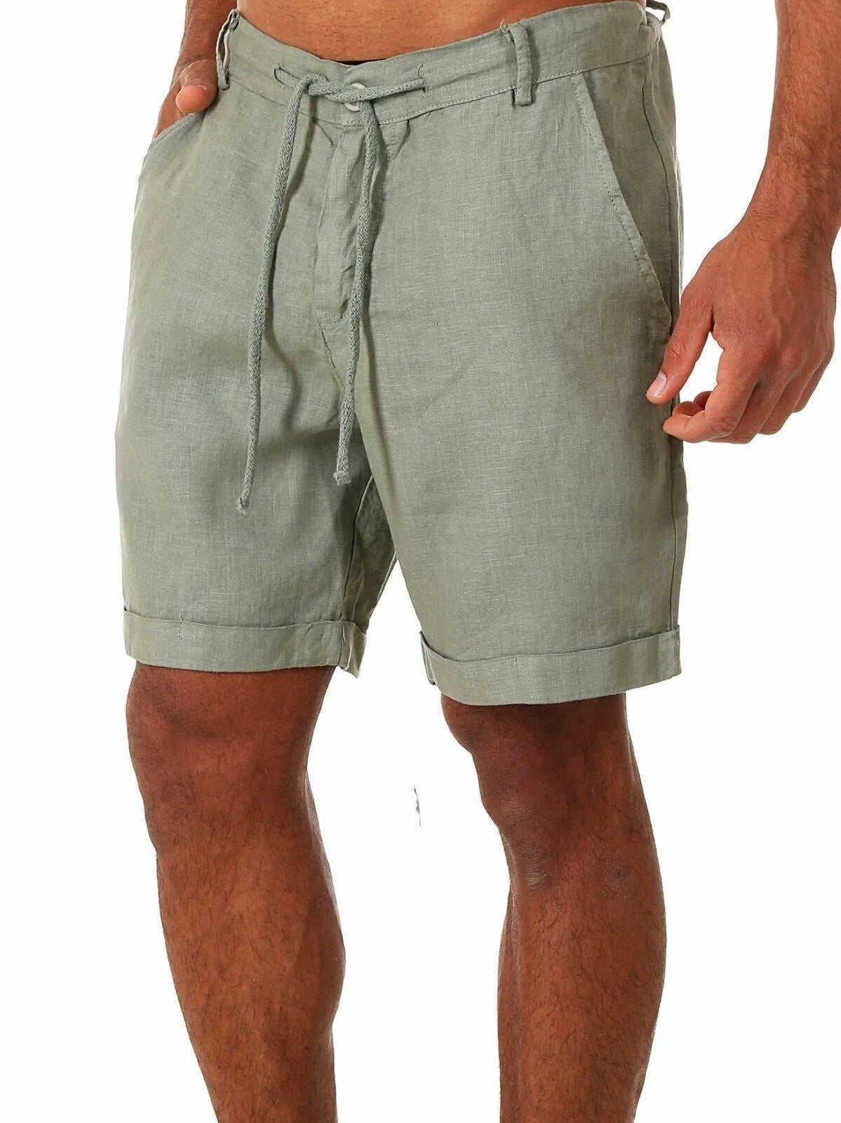 Men's Shorts in Summer New Button Drawstring Fashionable Street Simple Pocket Basic Versatile Casual Five-point Pants