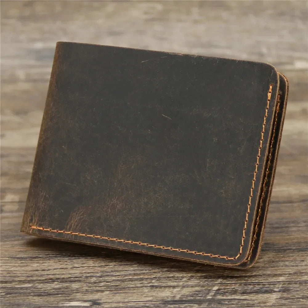 Men's Crazy Horse Leather Wallet, Genuine Leather Wallet, Card Bag, Simple Retro European and American Style, Mens Purse