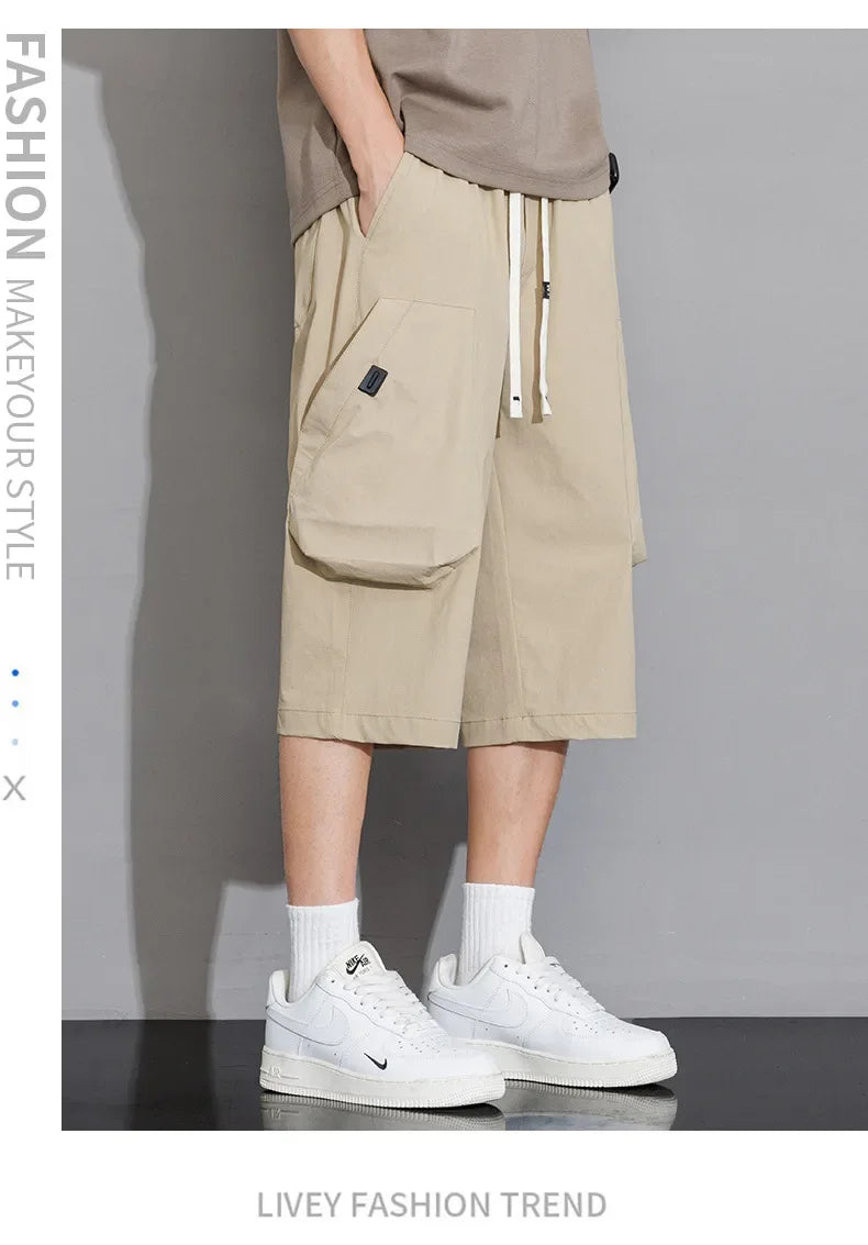 Short Men's Clothing Man Shorts Casual Loose Fit Short Mens Male New Summer Work Shorts Men Drawstring Cargo Pants Men