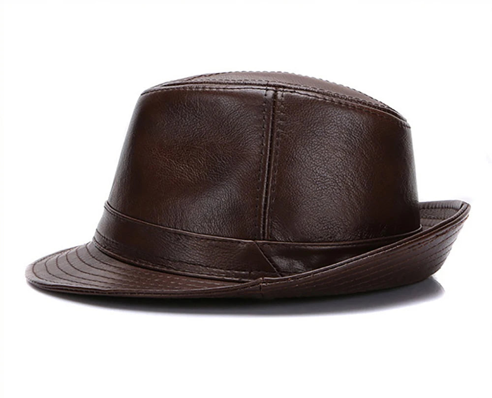 2025 Men Fashion Caps Autumn Winter Warm New Cowboy  100% Real Cowhide Leather Hats Men Real Genuine Cowhide Leather Top Hats