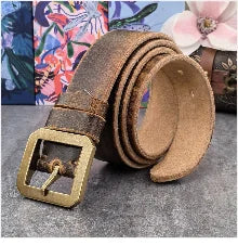 Brass Cowboy Belt Buckle Luxury Men Leather Belt Ceinture Homme Yellow Belts For Men Wide Male Strap Jeans Waist MBT0537