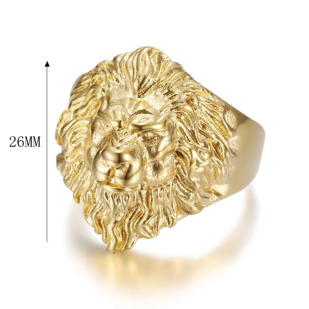 Men's Lion Head Ring 26mm Chunky Gold Color Titanium Stainless Steel Big Large Animal Rings for Man Punk Jewellery Dropshipping