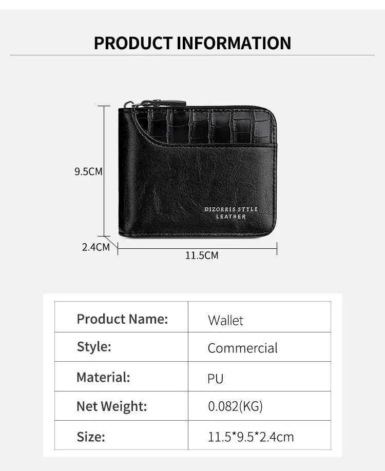 Leather Men’s Wallet Luxury Mens Purse Male Zipper Card Holders with Coin Pocket Rfid Wallets Gifts for Men Money Bag