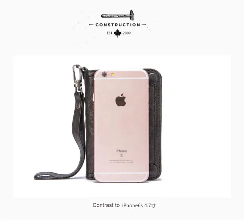 Vintage Genuine leather wallet Men leather long wallet men purse clutch bag male money clips zip around money bag card holder