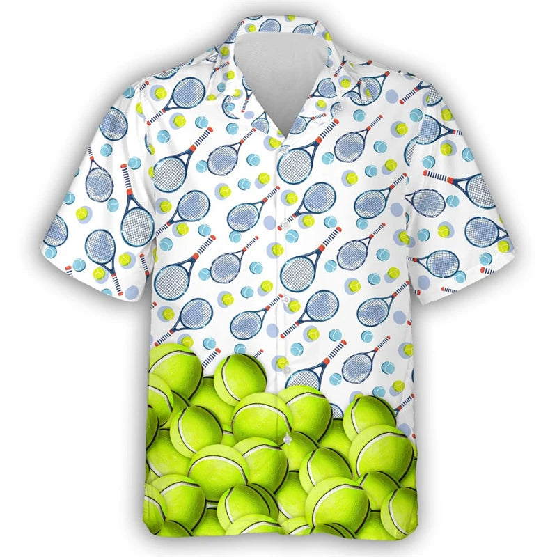 Tennis Lover Shirts For Men Clothes Fashion Sport  Beach Shirt Casual Female Lapel Blouse Hawaiian Ball Club Unisex Button Tops