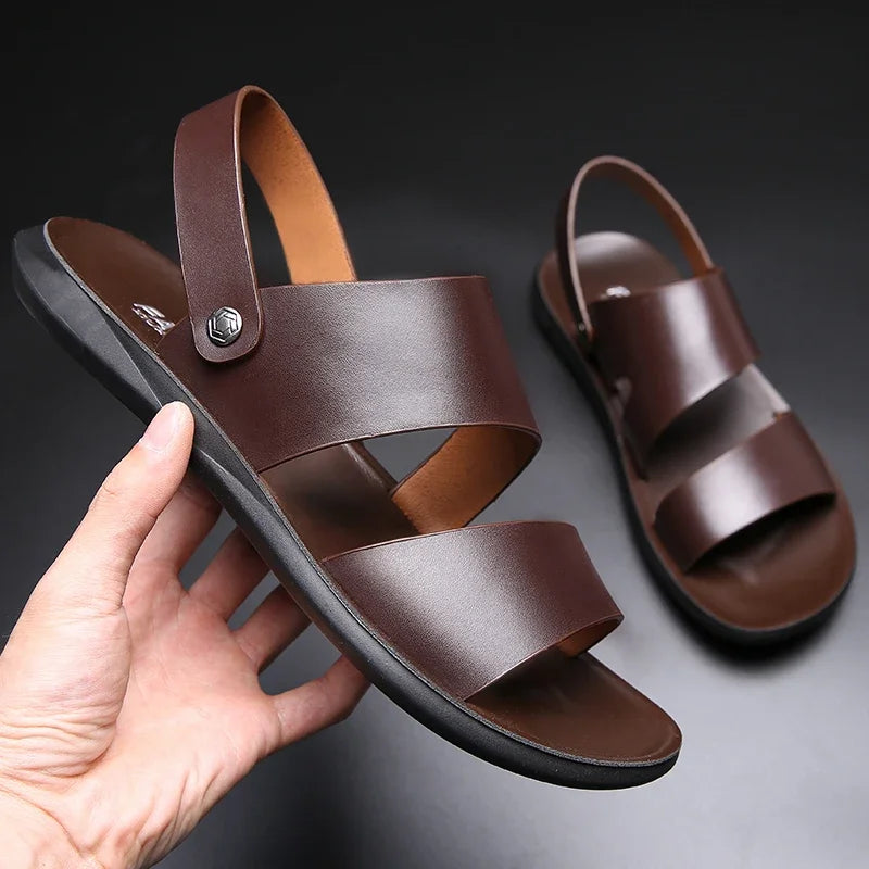 Summer Dress Men Sandals Leather New 2025 Fashion Vintage Men Shoes High Quality Soft Comfort Casual Flats Beach Male Slippers