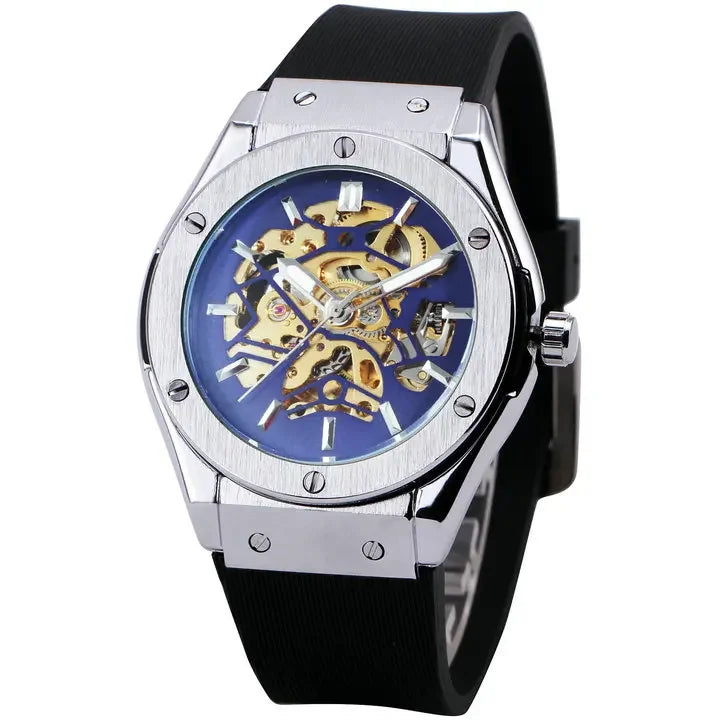 WINNER Automatic Mechanical Watch for Men Rubber Strap Skeleton Dial Male Clock Military Sports Style Wristwatch Dropshipping