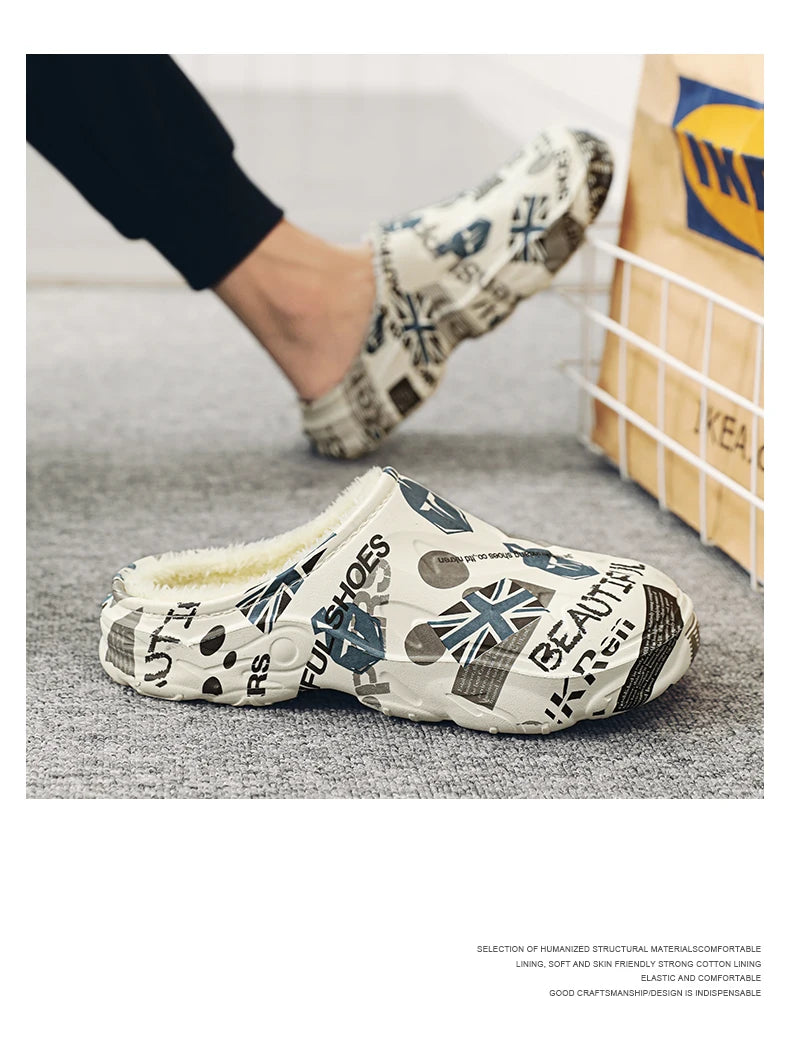 Slippers for Men Wear-resistant Shoes for Men Men's Flip Flops Added Cotton Waterproof Slipper Soft and Comfortable Non-slip