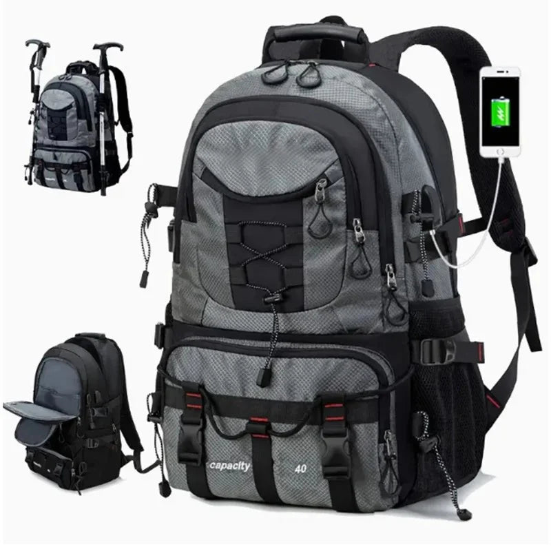 Large capacity backpack professional outdoor hiking and mountaineering bag lightweight and waterproof travel bag, usb interface