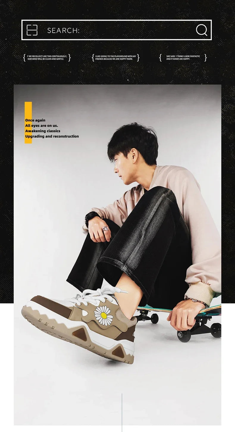 Sneakers Men Trendy Mixed Color Lace-up Thick-soled Casual Shoes Non-slip Shoe Round Toe Men Board Shoes Zapatillas Hombre