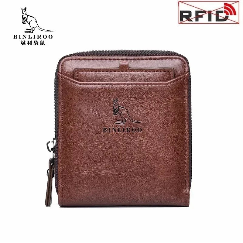 Leather Men’s Wallet Luxury Mens Purse Male Zipper Card Holders with Coin Pocket Rfid Wallets Gifts for Men Money Bag