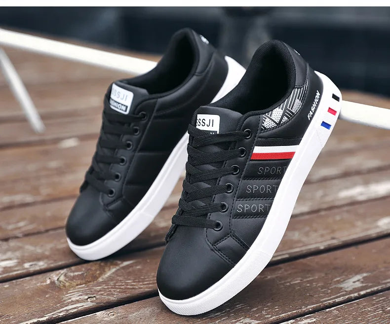 Men's Casual Sports Shoes for Men Lightweight PU Leather Sneakers  Breathable Mens Flat WhiteTennis Shoes