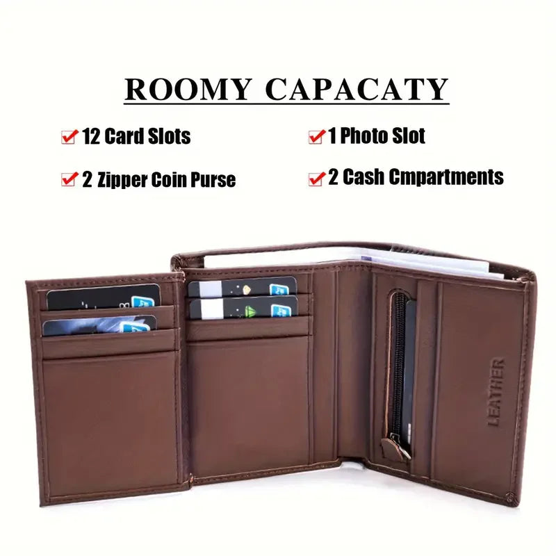 men's wallet Genuine Leather Wallets For Men Coin Purse Vintage Vertical Short  Credit Card Holder Money Bag Men's RFID wallet