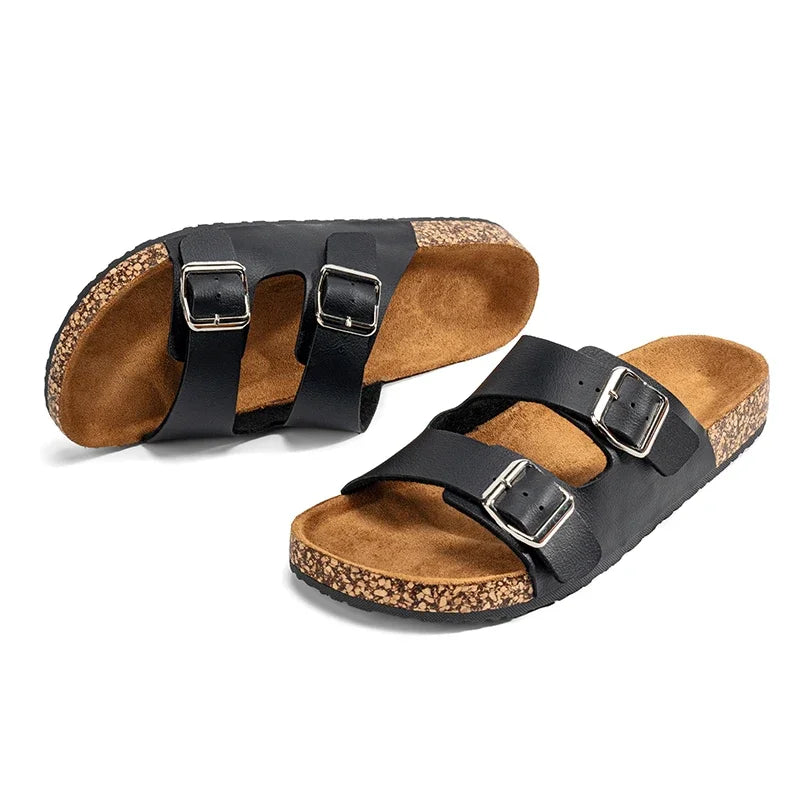Fashion Classic Unisex Slippers For Men Comfortable Summer Cork Shoes For Men Outdoor Sandals Microfiber