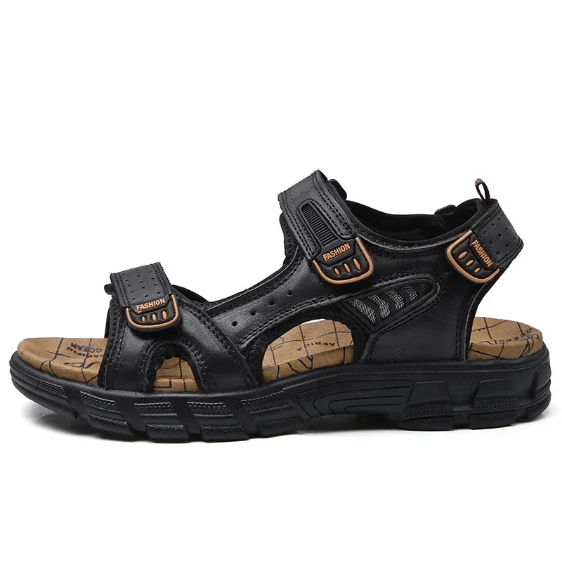 Genuine Leather Men's Sandals Summer Leisure Men Shoes High Quality Soft Casual Sandals for Men Beach Hiking Men's Shoes Size 46