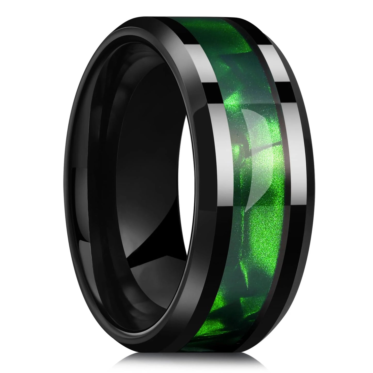 Fashion 8mm Green Color Titanium Stainless Steel Rings for Men Women Black Brushed Men Promise Rings Wedding Party Jewelry Gifts