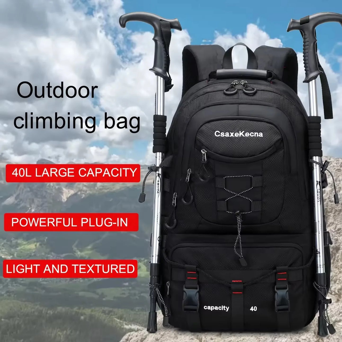 Large capacity backpack professional outdoor hiking and mountaineering bag lightweight and waterproof travel bag, usb interface