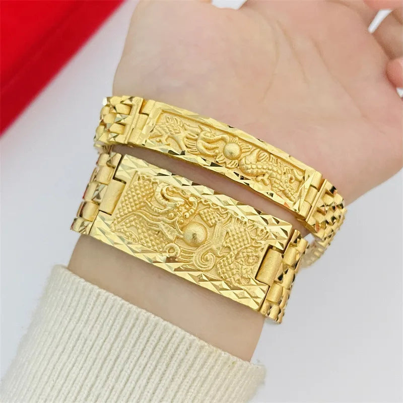 Fashion 14K Gold Bracelet for Men Father Bro Fine Jewelry Luxury Dragon Card Watch Chain Bracelet Not Fade Fine Jewelry Gifts